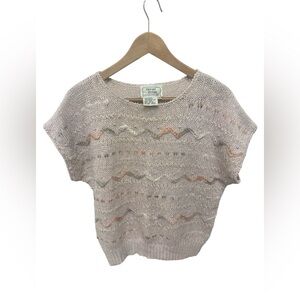 VTG Grandmacore Knit Sweater Size L Crocheted Herald House Pink Pearl Ramie 80s